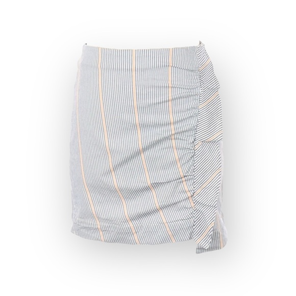 new 3x1 ᯾ Jane Ruffle Stretch Denim Mini Skirt ᯾ Blue Ticking Stripe ᯾ XS ᯾ Chic - Picture 2 of 16